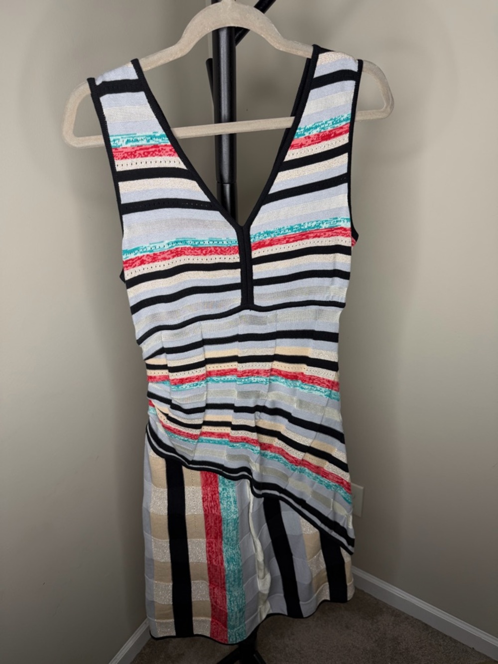 VTG 90s/2000s Linea Domani Striped Sparkle V-Neck Sleeveless Dress Multicolor